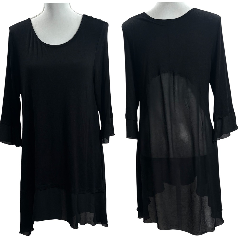 Cha Cha Vente Black‎ Sheer Tunic Top Sz M Lagenlook Whimsigoth Oversized Flowy